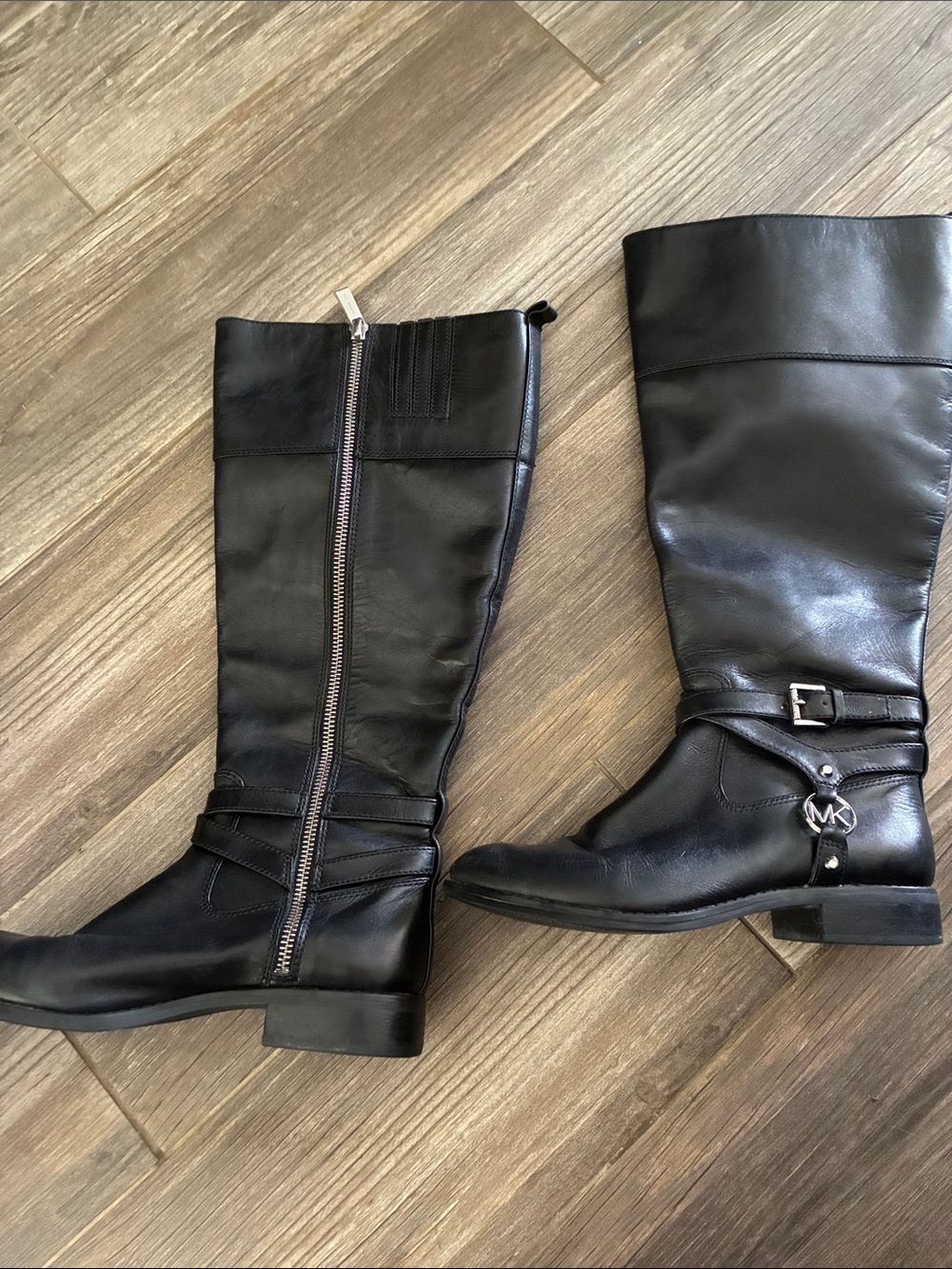 Michael Kors Black Leather Riding Boots with MK Charm